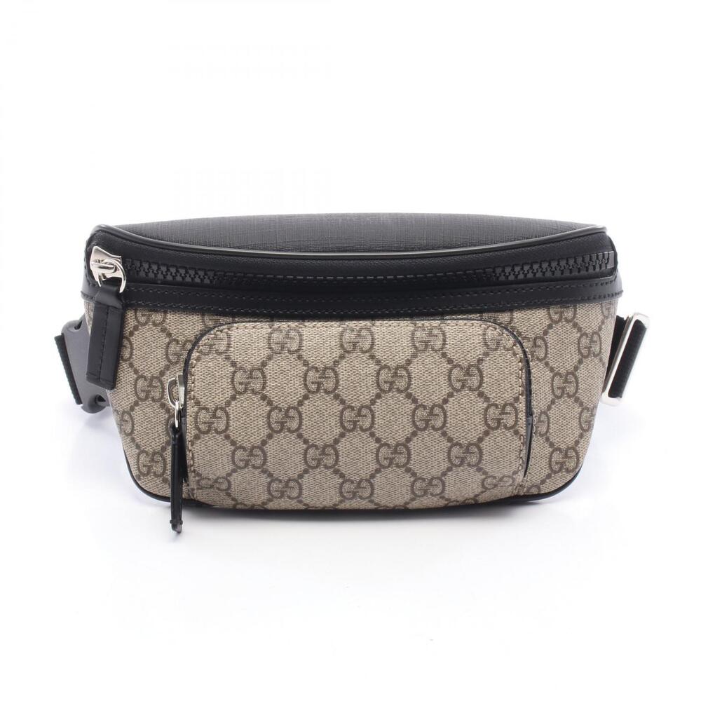 Gucci GG Supreme Belt Bag Waist Body Canvas Leather Waist Bag Beige Black